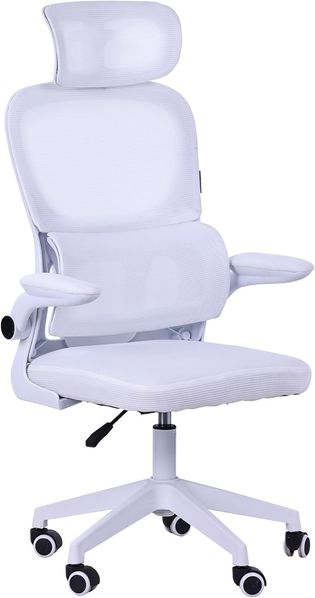 Mars Gaming MGC-ERGOPRO, Professioneller Ergonomischer Stuhl, Aktive Lordosenstütze, Atmungsaktives Netz, Höhenverstellbar 120-130cm, Klappbare Armlehnen, Verstellbare Kopfstütze, Bürostuhl, Weiß