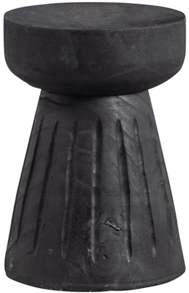Hocker Borre aus Paulowniaholz, skandinavischer Stil, schwarz lackiert, rund, für Indoor