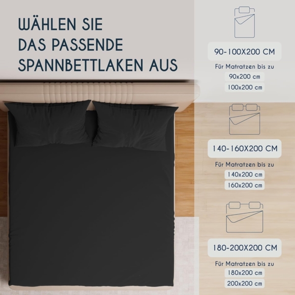 Dreamzie Premium Topper Spannbettlaken 90x200 cm - 100x200 cm - extra niedriger Seitenhöhe - für Boxspringbett - Topperauflage - Spannbetttuch Jersey Baumwolle, 150 g/m² - Oeko-TEX - Schwarz Bild 6