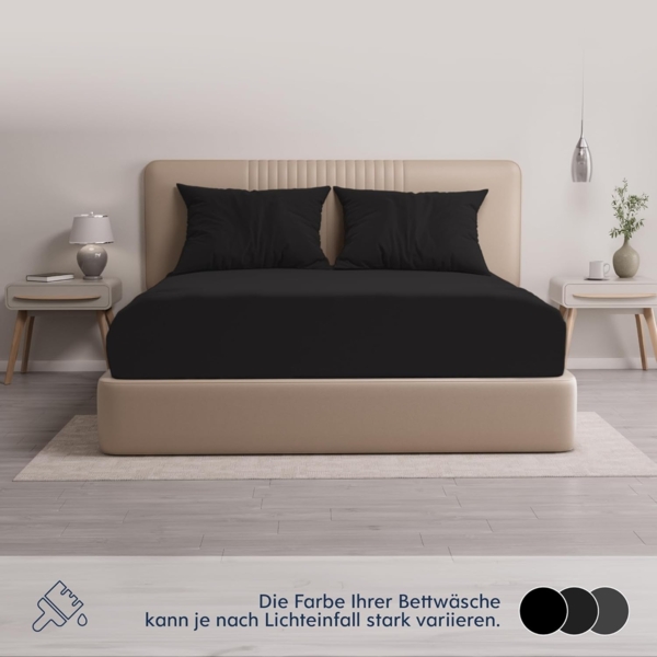 Dreamzie Premium Topper Spannbettlaken 90x200 cm - 100x200 cm - extra niedriger Seitenhöhe - für Boxspringbett - Topperauflage - Spannbetttuch Jersey Baumwolle, 150 g/m² - Oeko-TEX - Schwarz Bild 5