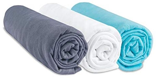 3 Stück Spannbettlaken 70x140 cm Kinderbett 70x140 cm | 100% Baumwolle Jersey | Grau Weiß Türkis | dehnbar | Gesunder Schlaf | Marke Easy Dore | Ökotex | Qualität | Made in Europe