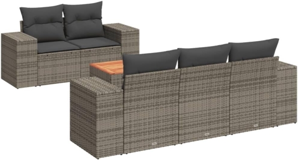 vidaXL 6-tlg. Garten-Sofagarnitur mit Kissen Grau Poly Rattan 3257663