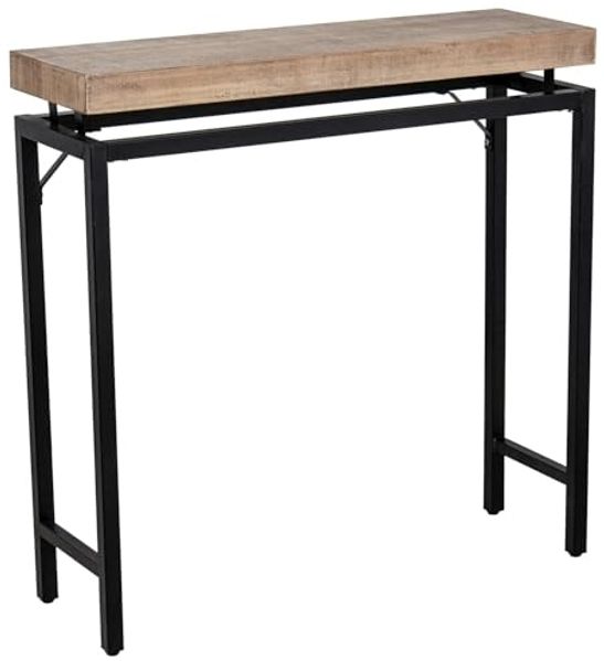 DRW Konsolentisch aus Holz mit Metallbeinen in Natur und Schwarz, 80 x 25 x 80 cm