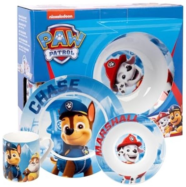 United Labels® Frühstücks-Geschirrset Paw Patrol Frühstücksset für Kinder - Geschirr Set 3-tlg, 1 Personen, Porzellan