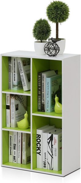Furinno offenes Bücherregal mit 5 Fächern, holz, Weiß/Grün, 49. 5x23. 9x80 cm