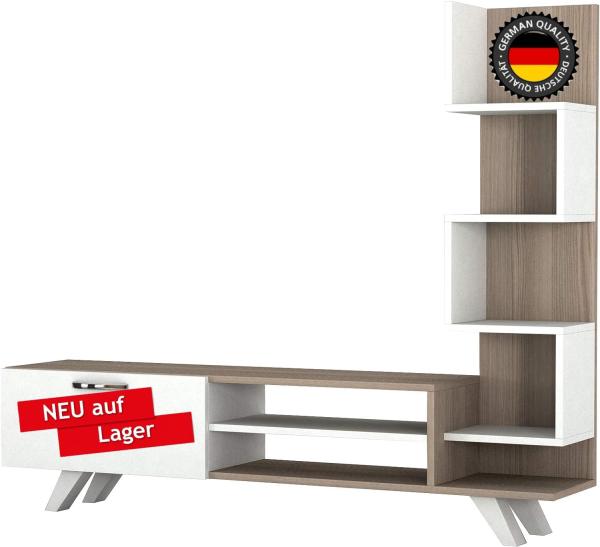 Alphamoebel 1773 TV Board Lowboard Fernsehtisch Fernsehschrank Sideboard, Fernseh Schrank Tisch für Wohnzimmer, Weiß Cordoba, 149,5 x 22 x 131,6 cm