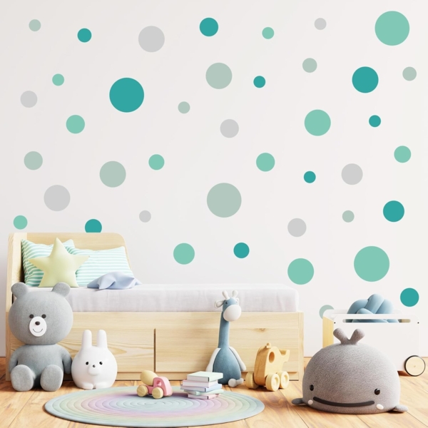 yabaduu Kreise Set 120 Stück Punkte Wandtattoo Kinderzimmer Schlafzimmer Babyzimmer Aufkleber Folie Deko Selbstklebend für Junge Mädchen Pastell Y068 (Y068-7 Mint Türkis Grau) Bild 5