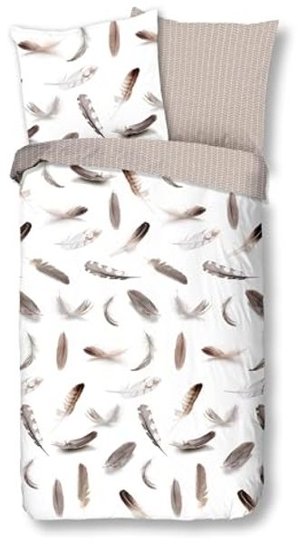 Good Morning Flanell Bettwäsche 155x220 Feathers Federn Wende weiß braun 7020