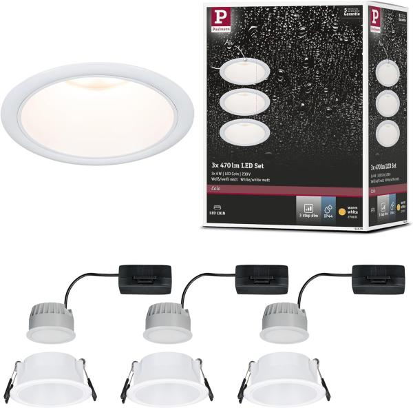 Paulmann 94870 LED Cole Coin Basisset 3er-Set 2700K weiss 3-Step-Dim IP44