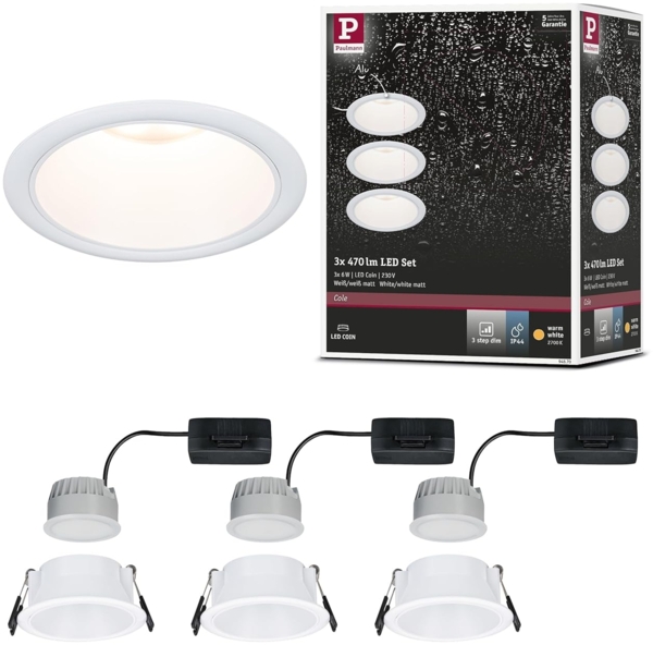 Paulmann 94870 LED Cole Coin Basisset 3er-Set 2700K weiss 3-Step-Dim IP44