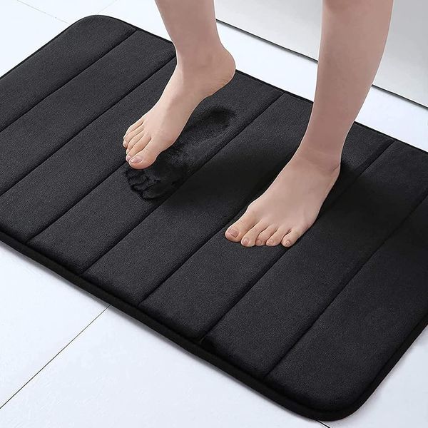 Homaxy Memory Foam Badezimmer Badteppich Saugfähige Rutschfester Badvorleger Waschbar Badematte - 41x61 cm, Schwarz