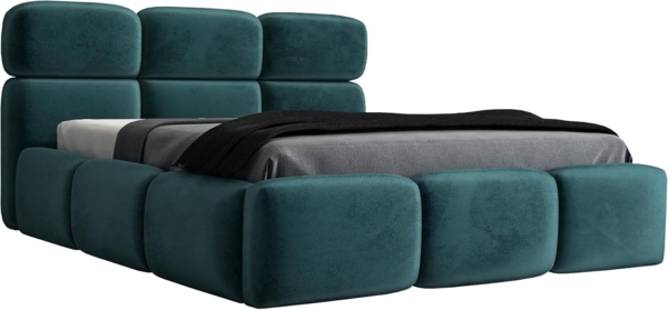 Polsterbett MAROKO 120x200 mit Matratze, Bettkasten und Lattenrost. Farbe: Minze 13