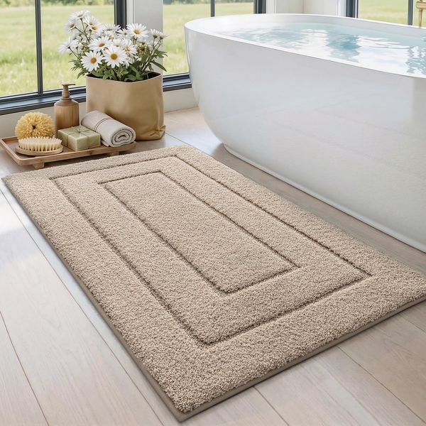 DEXI Badteppich rutschfeste,weicher Badezimmerteppich Wasserabsorbierend Badematte maschinenwaschbar Badvorleger für Dusche,Badewanne und Toilette - Beige,60x110 cm