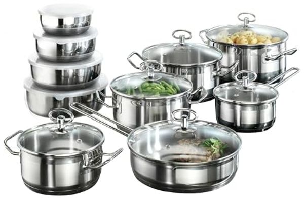 Karcher Topf-Set Kochtopfset Jasmin, Edelstahl (20-tlg), inkl. Glasdeckel und Edelstahl Schüssel Set, Induktion