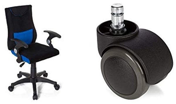 hjh OFFICE 670470 Kinderdrehstuhl Bürostuhl KIDDY PRO AL & 619006 5X Hartbodenrollen für Bürostuhl ROLO Stift 11 mm/Rolle 50 mm Drehstuhl Rollen für Hartböden mit leichtgängiger weicher Lauffläche