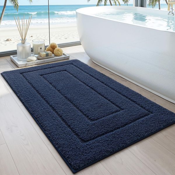DEXI Badteppich rutschfeste,weicher Badezimmerteppich Wasserabsorbierend Badematte maschinenwaschbar Badvorleger für Dusche,Badewanne und Toilette - Marineblau,60x110 cm