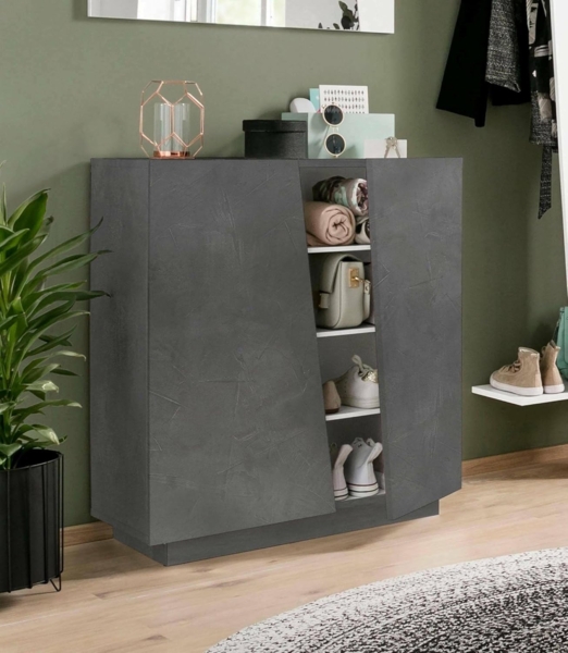 Dmora - Schuhregal Joel, Mehrzweckschrank mit 2 Türen, Schuhregal für den Eingangsbereich, 100 % Made in Italy, 80 x 38 x 86 cm, Schiefer,