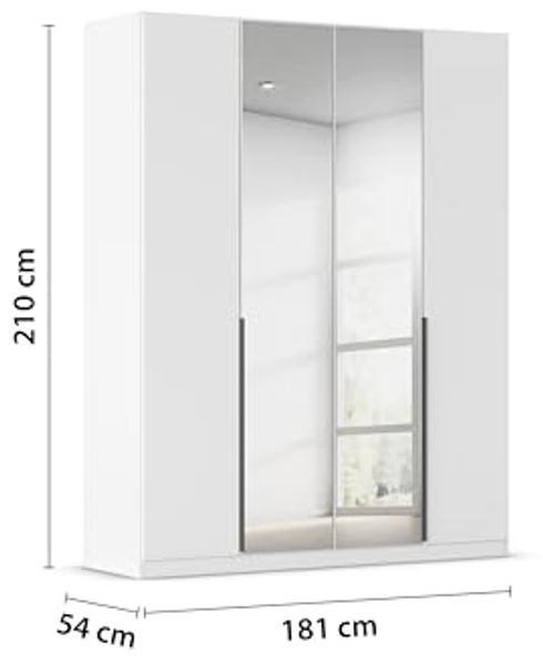 Rauch Möbel Alabama, Kleiderschrank, Garderobenschrank, 4-türig, Spiegel, Zubehör Basic, 2 Kleiderstangen, 2 Einlegeböden, Farbe Weiß, Griff Grau metallic, 181 x 210 x 54 cm Bild 3
