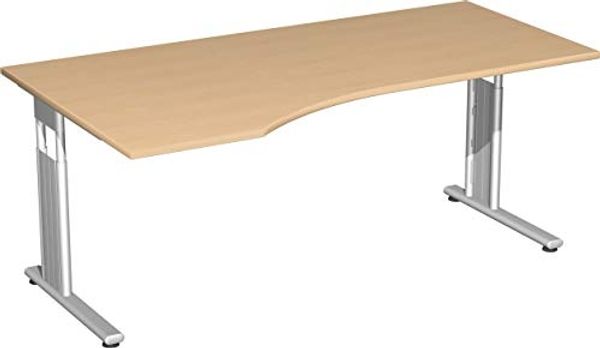 'C Fuß Flex' PC-Schreibtisch, links, höhenverstellbar, Buche/ Silber, 68-82 x 180 x 100 cm