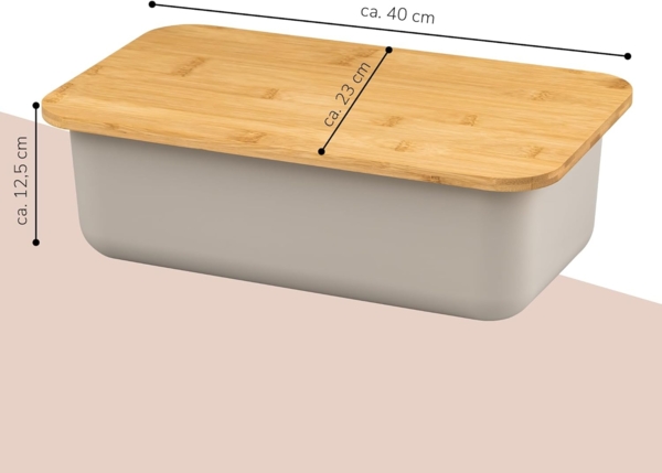 bremermann Brotkorb Brotkasten mit Bambus-Deckel, Brotbox, Schneidebrett, Brottopf, grau Bild 7