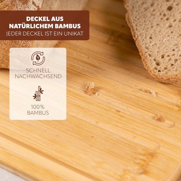 bremermann Brotkorb Brotkasten mit Bambus-Deckel, Brotbox, Schneidebrett, Brottopf, grau Bild 4