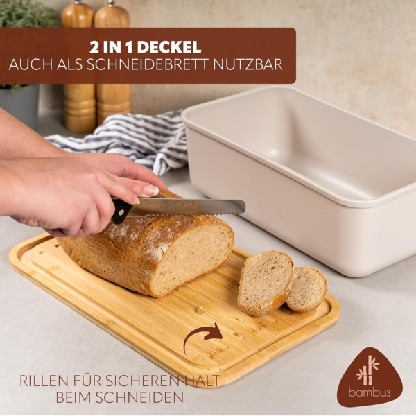bremermann Brotkorb Brotkasten mit Bambus-Deckel, Brotbox, Schneidebrett, Brottopf, grau Bild 6