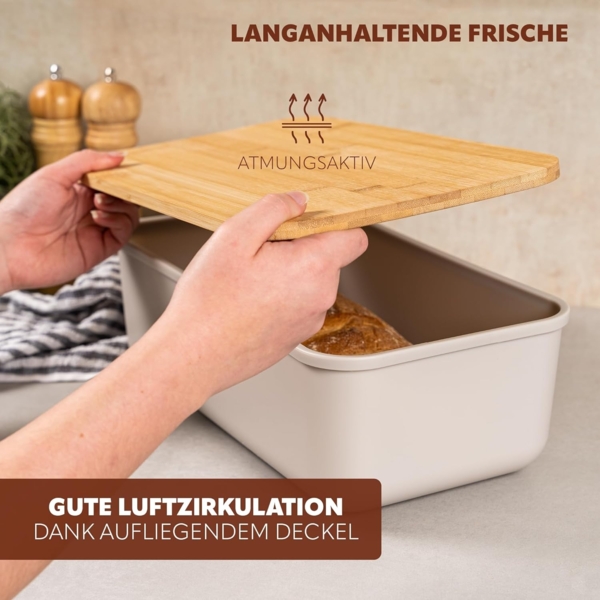 bremermann Brotkorb Brotkasten mit Bambus-Deckel, Brotbox, Schneidebrett, Brottopf, grau Bild 5