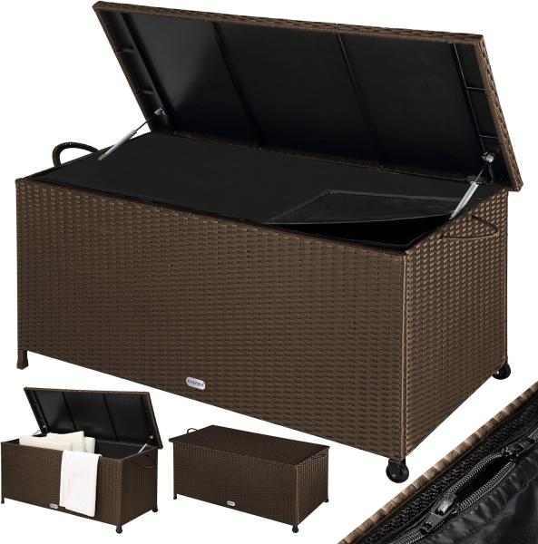 Casaria Deuba Auflagenbox Poly Rattan wasserdicht rollbar 2 Gasdruckfedern Kissen Garten Box Truhe braun