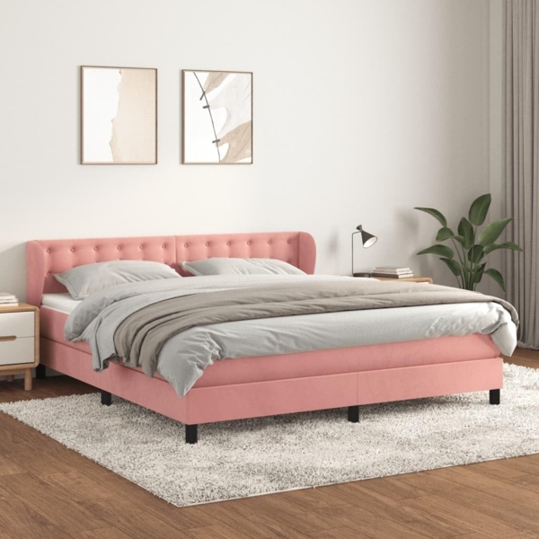 vidaXL Boxspringbett mit Matratze Rosa 180x200 cm Samt 3127750