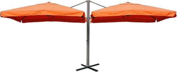 Gastronomie-Alu-Luxus-Doppel-Ampelschirm T44, Pergola-Markise-Effekt, 6,2x3m Polyester 50kg ~ terracotta