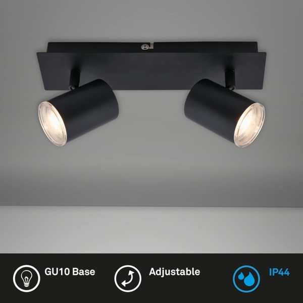 BRILONER Leuchten - Deckenspot, Badleuchte, Badlampe, Deckenleuchte, Strahler dreh- und schwenkbar, 2x LED/GU10, IP44, Schwarz, 290 x 99 x 112 mm (LxBxH), 2731-025 Bild 2