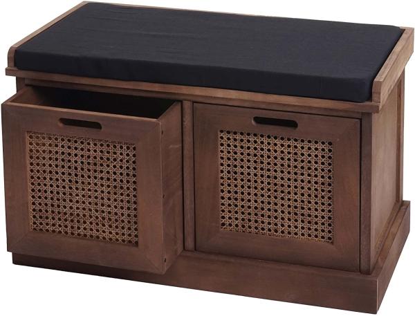 Sitzbank HWC-J49, Polsterbank Garderobenbank, Kissen Aufbewahrungsboxen Staufach 47x75x40cm ~ braun, Polster schwarz