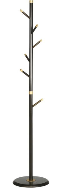 HOMCOM Garderobenständer Standgarderobe mit 6 Kleiderhaken und goldfarbenen Spitzen, (Kleiderständer, 1 St, Kleidungsständer), Metall, Walnuss, 36 x 36 x 180 cm