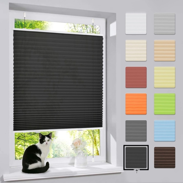 bobodeco Plissee ohne Bohren Klemmfix Faltrollo Jalousie Schwarz 80x130 cm (BxH), Plisseerollo Sichtschutz und Sonnenschutz Blickdicht Easyfix lichtdurchlässig Rollo für Fenster & Tür