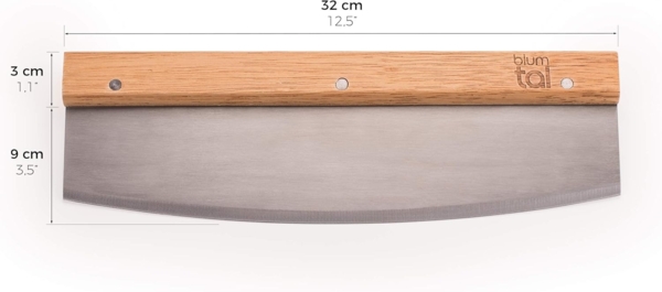 Blumtal Pizzaschneider Premium Wiegemesser, 32cm Edelstahlklinge, 1,2mm Klingenstärke, Ergonomischer Holzgriff Bild 5