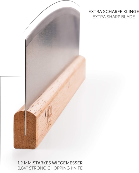 Blumtal Pizzaschneider Premium Wiegemesser, 32cm Edelstahlklinge, 1,2mm Klingenstärke, Ergonomischer Holzgriff Bild 3