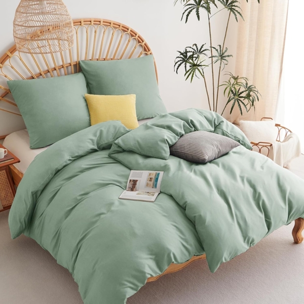 WAVVE Bettwäsche 135x200 4teilig Salbeigrün - Bettbezüge 135x200 2er Set mit Kissenbezüge 80x80 cm, Bettwäsche-Sets 135x200 cm aus Mikrofaser mit Reißverschluss Weich