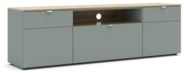 Lowboard >Bari< in Schilf grün, Spannplatte, MDF - 180x55x41cm (BxHxT)
