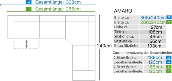 Sofanella Ecksofa AMARO Sofalandschaft Funktionssofa Stoff in Hellgrau M: 308 Breite x 108 Tiefe Bild 3