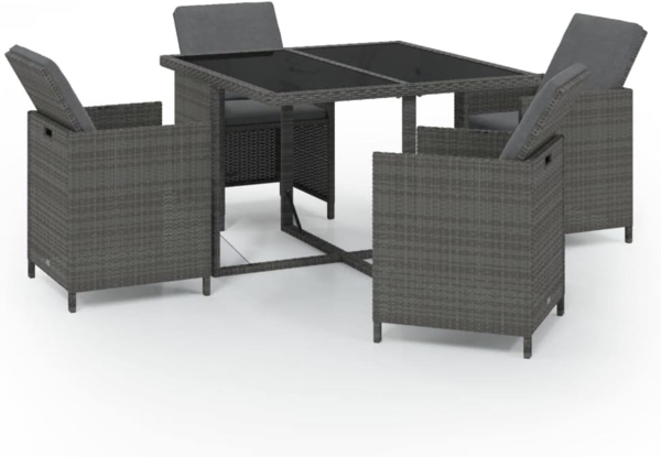 vidaXL 5-tlg. Garten-Essgruppe mit Auflagen Poly Rattan Grau 3095509