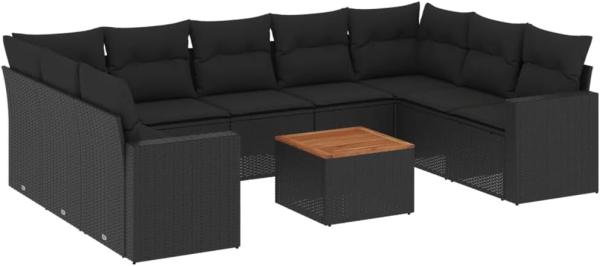 vidaXL 10-tlg. Garten-Sofagarnitur mit Kissen Schwarz Poly Rattan 3224263