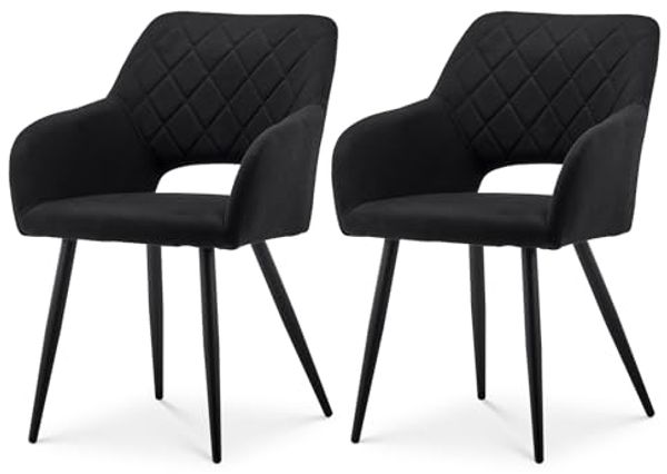 TUKAILAI Esszimmerstühle 2er Set aus Leinen, Küchenstuhl Polsterstuhl mit Offener Rückenlehne,Armlehnen,Gepolstertem Sitz, Metallbeinen, Stühle für Wohnzimmer,Esszimmer,Küche (1, Schwarz)