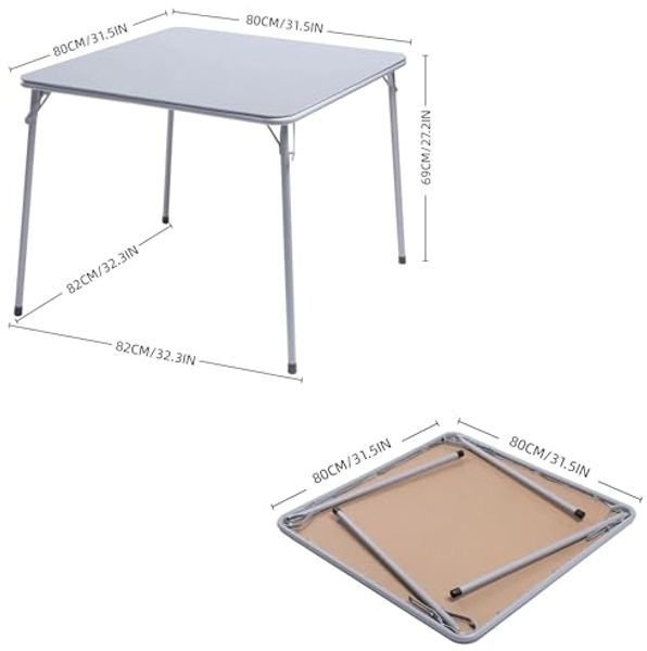 FurnitureR Klappbarer Gartentisch 86×86×71 cm, Stabiler Outdoor-Tisch mit wetterfester PVC-Oberfläche und Metallrahmen, faltbar für Terrasse, Balkon, Garten & Picknick, erhältlich in Grau Bild 3