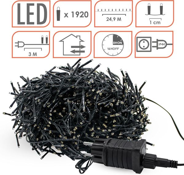Spetebo Büschel Lichterkette für Außen warm weiß mit Timer und Netzstecker - 25 m / 1920 LED - Outdoor Weihnachtslichterkette mit 8 Funktionen - Garten Deko Weihnachtsbaum Beleuchtung wasserdicht Bild 3