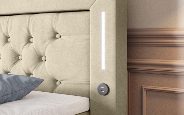 Boxspringbett Queen mit LED, USB und Stauraum 140x200 Beige H3 Bild 4