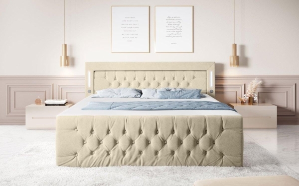 Boxspringbett Queen mit LED, USB und Stauraum 140x200 Beige H3 Bild 3