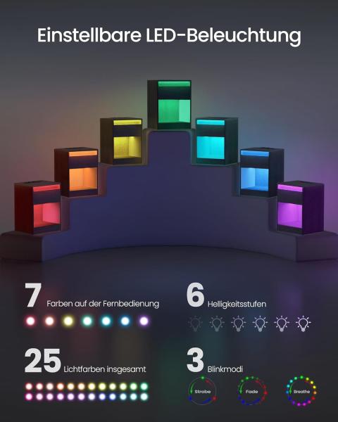 Vasagle Nachttisch mit einstellbarer LED-Beleuchtung, Beistelltisch mit Steckdosen, Schublade, 2 AC-Steckdosen, 2 USB-Anschlüsse, modern, für Schlafzimmer, Wohnzimmer, 35 x 40 x 55 cm, Schwarz Bild 4