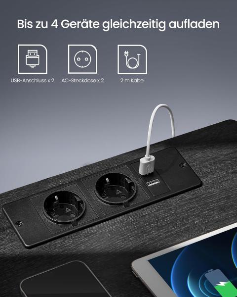 Vasagle Nachttisch mit einstellbarer LED-Beleuchtung, Beistelltisch mit Steckdosen, Schublade, 2 AC-Steckdosen, 2 USB-Anschlüsse, modern, für Schlafzimmer, Wohnzimmer, 35 x 40 x 55 cm, Schwarz Bild 5