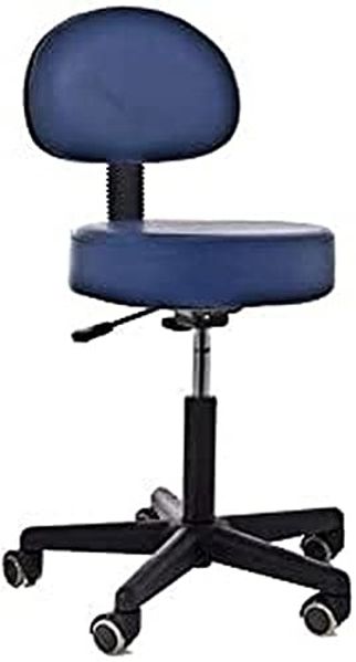QUIRUMED Hocker mit Rückenlehne, Gaslift, mit 5 Rädern, Blaue Farbe, Polsterung aus hochdichtem Kunstleder, höhenverstellbar, bis zu 135 kg