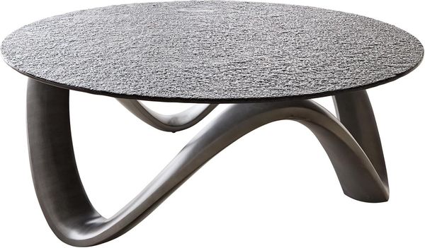 Couchtisch Tanju 90x90 cm Metallic Silber mit Reliefglas Grau